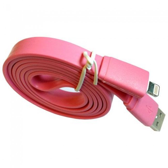 Καλώδιο Σύνδεσης USB 2.0 Πλακέ USB A σε Lightning Ροζ (Ασυσκεύαστο)