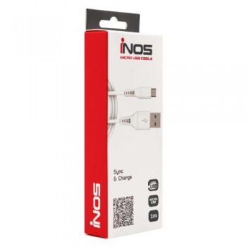 Καλώδιο Σύνδεσης USB 2.0 inos USB A σε Micro USB 1m Λευκό