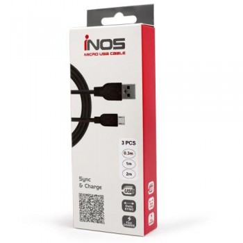 Σετ Καλώδια Σύνδεσης USB 2.0 inos USB A σε Micro USB 0.3m/ 1m/ 2m Μαύρο (3 τεμ)