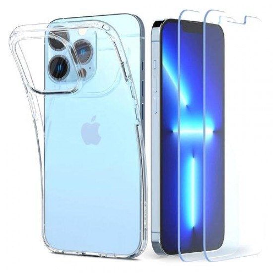 Θήκη TPU Spigen Liquid Crystal (1 τεμ) & Tempered Glass TR Slim (2 τεμ) Apple iPhone 13 Pro Max Crystal Pack Διάφανο
