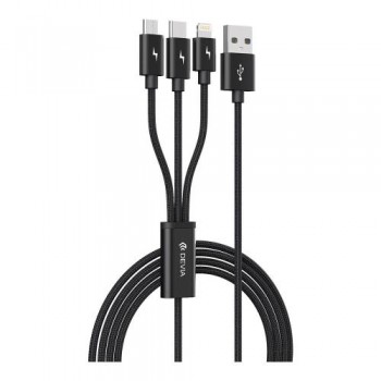 Καλώδιο Σύνδεσης Braided USB 2.0 3in1 Devia EC048 USB A σε micro USB & USB C & Lightning 1m Gracious Series Μαύρο