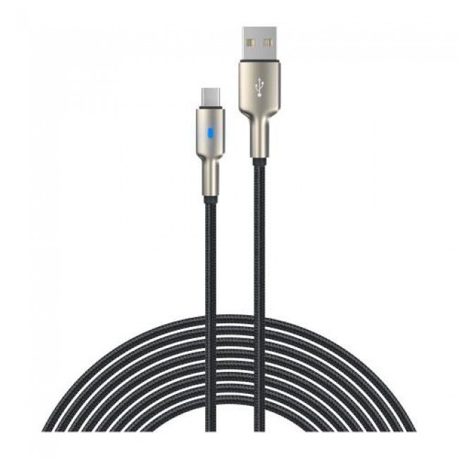 Καλώδιο Σύνδεσης USB 2.0 Devia EC313 Braided USB A σε USB C με Φωτάκι 1.5m Mars Series Μαύρο-Ασημί