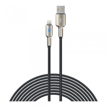 Καλώδιο Σύνδεσης USB 2.0 Devia EC417 Braided USB A to MFI Lightning με Φωτάκι 1.5m Μαύρο-Ασημί