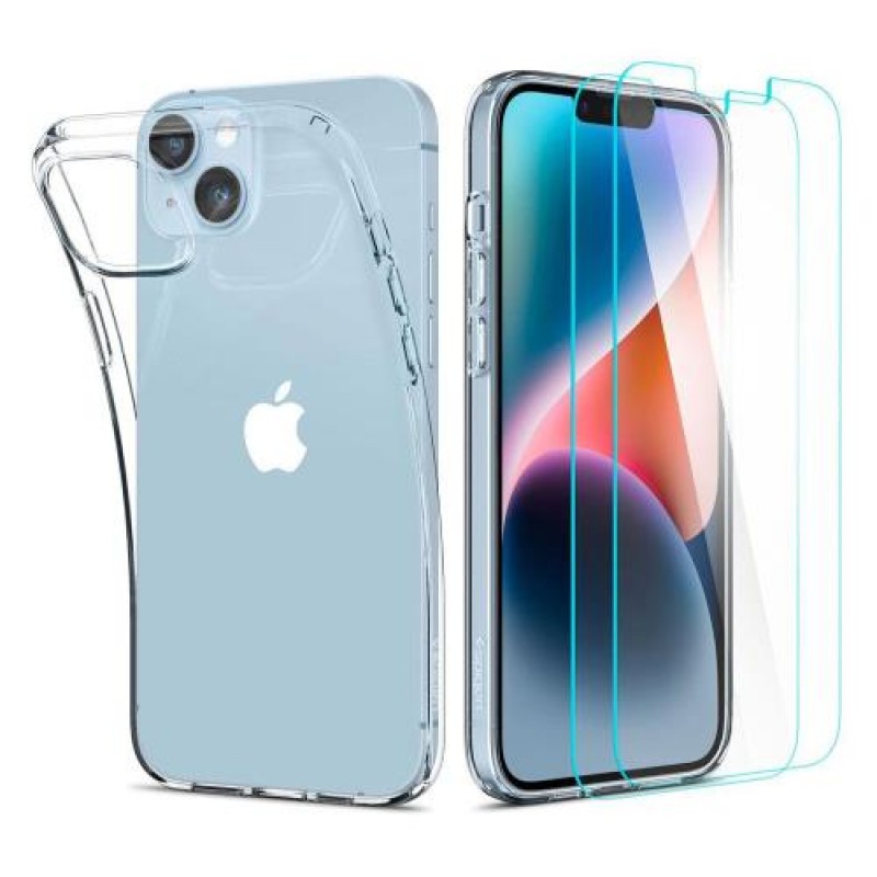 Θήκη TPU Spigen Liquid Crystal (1 τεμ) & Tempered Glass TR Slim (2 τεμ) Apple iPhone 14 Plus Crystal Pack Διάφανο