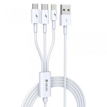 Καλώδιο Σύνδεσης USB 2.0 3in1 Devia EC141 USB A σε micro USB & USB C & Lightning 1.2m Smart Series Λευκό