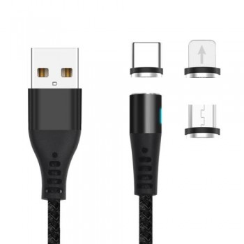 Καλώδιο Σύνδεσης USB 2.0 Maxlife MXUC-02 Magnetic Braided USB A σε Lightning & USB C & Micro USB 1m Μαύρο