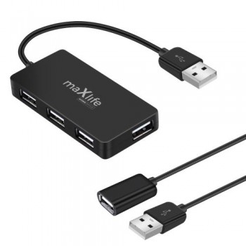 Hub USB A Maxlife 4 σε 1 to USB A & Καλώδιο USB A (Θηλυκό) to USB A (Αρσενικό) 1.5m Μαύρο