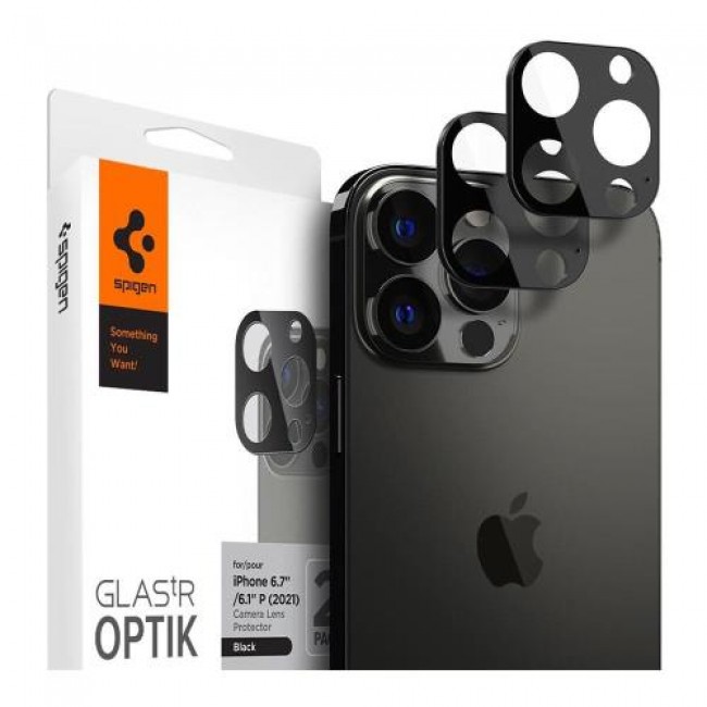 Μεταλλικό Προστατευτικό Κάλυμμα Κάμερας Spigen Glas.tR Optik για Τζαμάκι Κάμερας Apple iPhone 13 Pro/ 13 Pro Max Μαύρο (2 τεμ.)