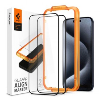 Tempered Glass Full Face Spigen Glas.tR Align Master Apple iPhone 15 Pro Μαύρο (2 τεμ.)