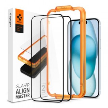 Tempered Glass Full Face Spigen Glas.tR Align Master Apple iPhone 15 Plus Μαύρο (2 τεμ.)