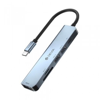 Hub USB C Devia EC135 5 σε 1 (Updated) με Card Reader Leopard PD Σκούρο Γκρι