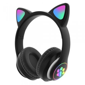 Ασύρματα Ακουστικά Κεφαλής CAT STN-28 με LED & SD Card για Παιδιά Cat Ears Μαύρο