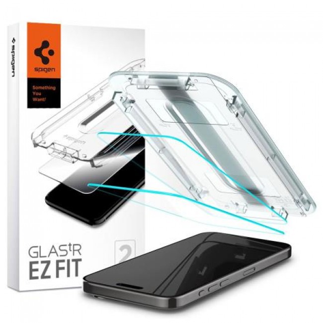 Tempered Glass Full Face Spigen Glas.tR EZ-FIT Apple iPhone 15 Pro (2 τεμ.)