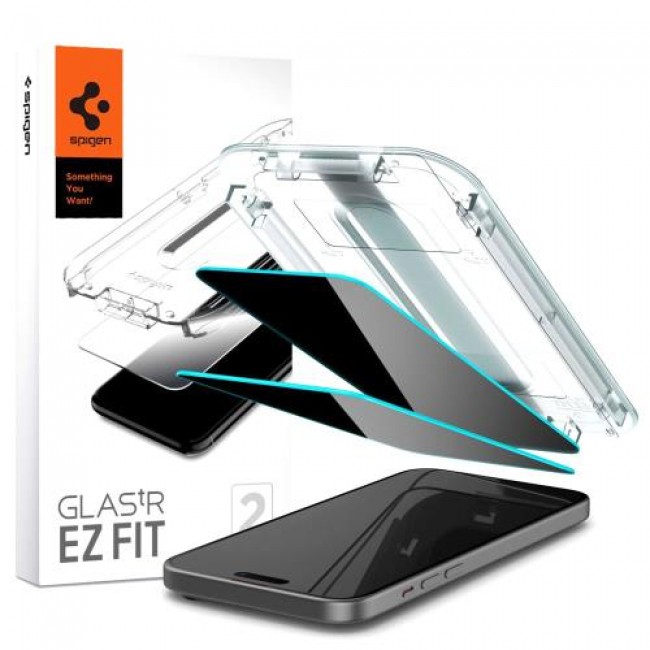 Tempered Glass Full Face Spigen Glas.tR EZ-FIT Privacy Apple iPhone 15 (2 τεμ.)