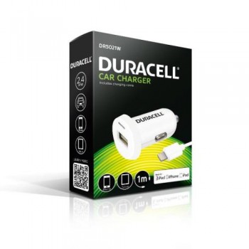 Φορτιστής Αυτοκινήτου Duracell με Έξοδο USB 2.4Α & Καλώδιο MFI Lightning 1m Λευκό