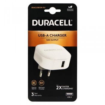 Φορτιστής Ταξιδίου Duracell 12W με Έξοδο USB 2.4A Λευκό