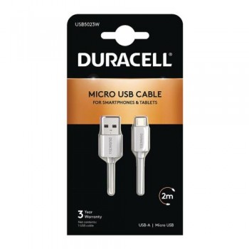 Καλώδιο Σύνδεσης USB 2.0 Duracell USB A σε Micro USB 2m Λευκό