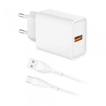 Φορτιστής Ταξιδίου inos με Έξοδο USB A 18W & USB C Καλώδιο 1m Λευκό