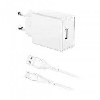 Φορτιστής Ταξιδίου inos με Έξοδο USB A 12W & USB C Καλώδιο 1m Λευκό