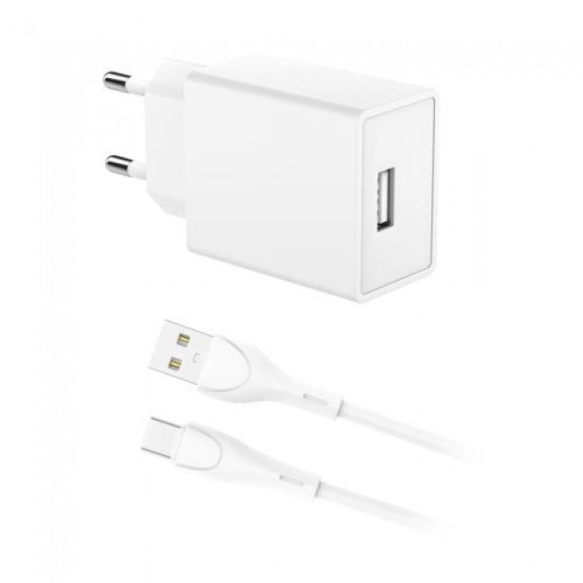 Φορτιστής Ταξιδίου inos με Έξοδο USB A 12W & USB C Καλώδιο 1m Λευκό