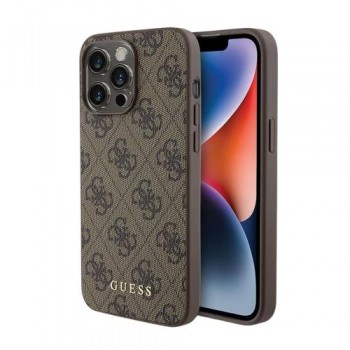 Θήκη PU Guess Apple iPhone 15 Pro Max Hardcase Metal Gold Logo 4G Καφέ