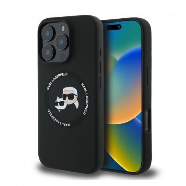 Θήκη Σιλικόνης Karl Lagerfeld iPhone 16 Pro Magsafe Karl & Choupette Heads Μαύρο