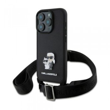 Θήκη Δερμάτινη Karl Lagerfeld iPhone 16 Pro Saffiano Crossbody Metal Pin Karl & Choupette Μαύρο