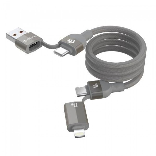 Καλώδιο Σύνδεσης USB 2.0 4in1 Woven Magnetic Devia EC655 USB A & USB C σε USB C & Lightning PD 27W+60W 1.5m Ultra 2 Τιτάνιο