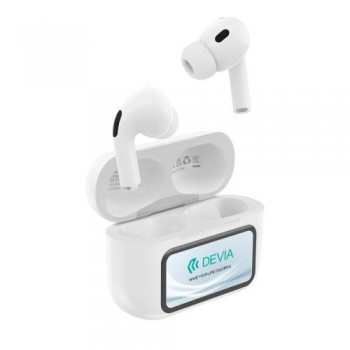 True Wireless Ακουστικά Bluetooth Devia ANC EM417 Pro4 με Μεταφραστή AI & Οθόνη Λευκό