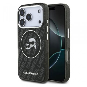 Θήκη Σιλικόνης Karl Lagerfeld Apple iPhone 17 Pro Magsafe Glitter Karl & Choupette Heads Μαύρο
