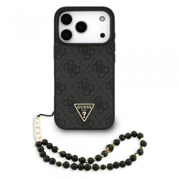 Θήκη PU Guess Apple iPhone 17 Pro Hardcase Classic Logo 4G Triangle με Pearl Strap Μαύρο