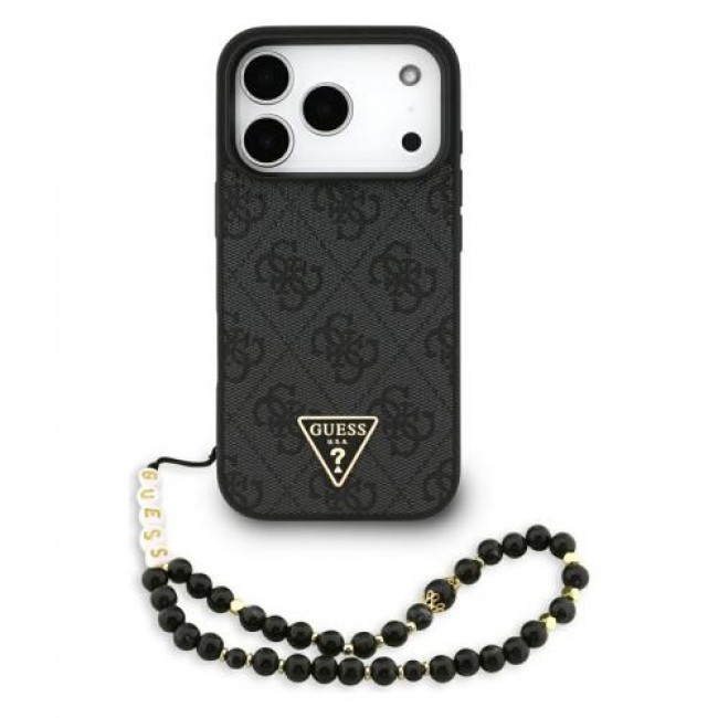 Θήκη PU Guess Apple iPhone 17 Pro Hardcase Classic Logo 4G Triangle με Pearl Strap Μαύρο Θήκη PU Guess Apple iPhone 17 Pro Hardcase Classic Logo 4G Triangle με Pearl Strap Μαύρο