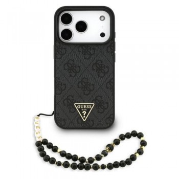 Θήκη PU Guess Apple iPhone 17 Pro Max Hardcase Classic Logo 4G Triangle με Pearl Strap Μαύρο