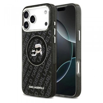 Θήκη Σιλικόνης Karl Lagerfeld Apple iPhone 17 Pro Max Magsafe Glitter Karl & Choupette Heads Μαύρο