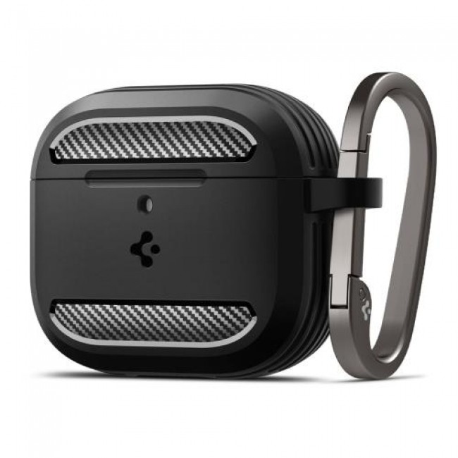 Θήκη Σιλικόνης Spigen Rugged Armor Apple AirPods 4 με Γάντζο Μαύρο Θήκη Σιλικόνης Spigen Rugged Armor Apple AirPods 4 με Γάντζο Μαύρο