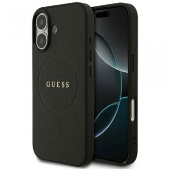Θήκη PU Guess MagSafe Apple iPhone 17 Grained Gold Ring Μαύρο
