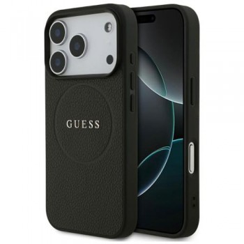 Θήκη PU Guess MagSafe Apple iPhone 17 Pro Max Grained Gold Ring Μαύρο