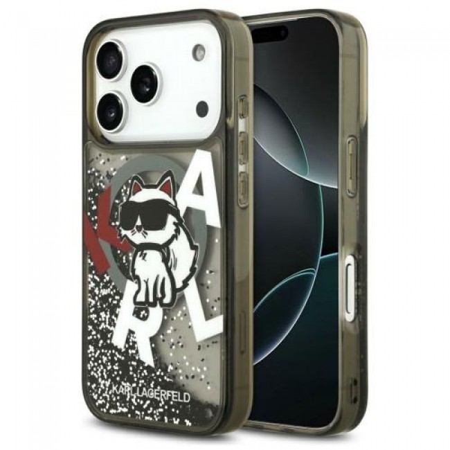 Θήκη Σιλικόνης Karl Lagerfeld Magsafe Apple iPhone 17 Pro Max Liquid Glitter Choupette Logo Μαύρο