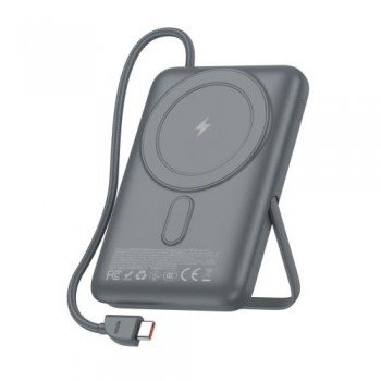 Φορτιστής Ανάγκης Foneng PX119 Magnetic Wireless 22.5W 10000mAh με Ενσωματωμένο Καλώδιο & Stand Σκούρο Γκρι