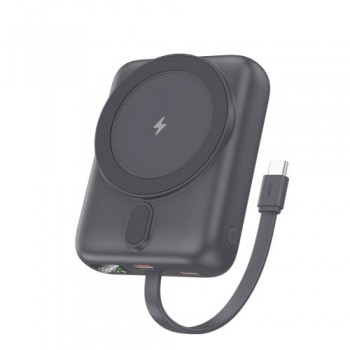 Φορτιστής Ανάγκης Foneng PX121 Magnetic Wireless 22.5W 10000mAh με Ενσωματωμένο Καλώδιο Σκούρο Γκρι