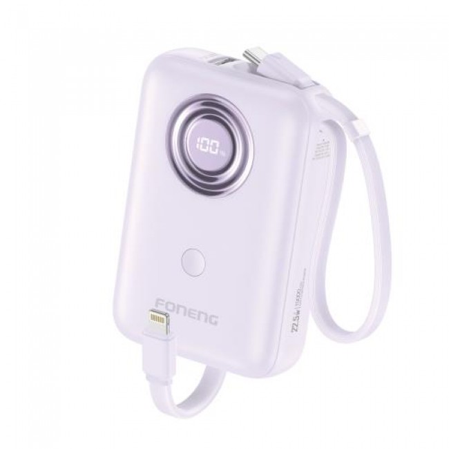 Φορτιστής Ανάγκης Foneng PX105 Mini 22.5W 10000mAh με 2 Ενσωματωμένα Καλώδια Μωβ