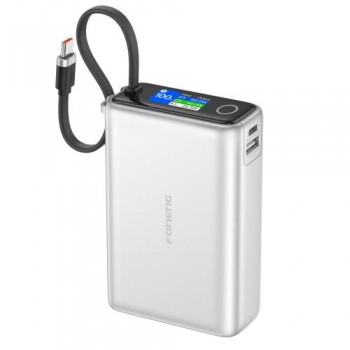 Φορτιστής Ανάγκης Foneng PX132 65W 20000mAh με 3 Θύρες & Έγχρωμη Οθόνη Ασημί