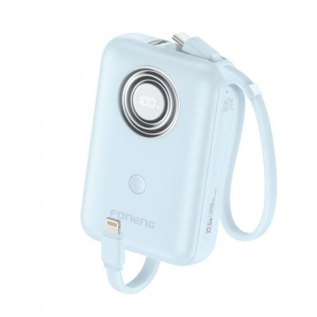 Φορτιστής Ανάγκης Foneng PX105 Mini 22.5W 10000mAh με 2 Ενσωματωμένα Καλώδια Μπλε