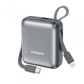 Φορτιστής Ανάγκης Foneng PX115 Mini PD 22.5W 10000mAh με 2 Ενσωματωμένα Καλώδια Σκούρο Γκρι