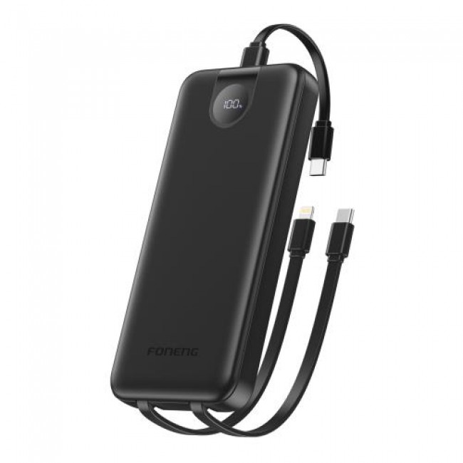Φορτιστής Ανάγκης Foneng PX106 22.5W 10000mAh με 3 Ενσωματωμένα Καλώδια Μαύρο