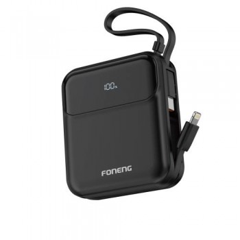 Φορτιστής Ανάγκης Foneng PX111 Mini PD 22.5W 10000mAh με 2 Ενσωματωμένα Καλώδια Μαύρο