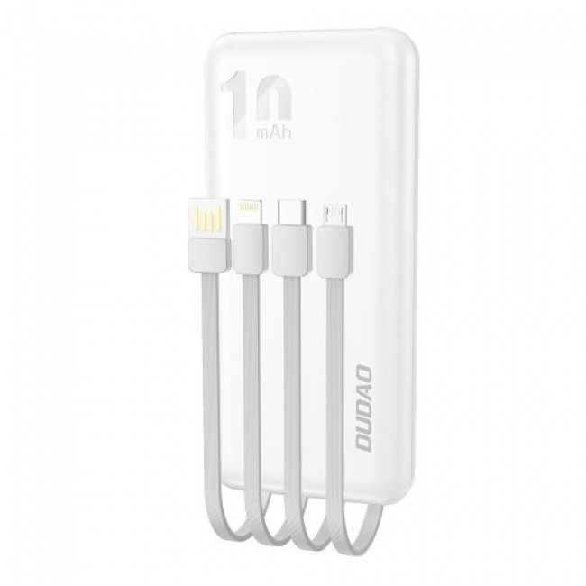 Φορτιστής Ανάγκης Dudao K6Pro 15W 10000mAh με 4 Ενσωματωμένα Καλώδια Λευκό