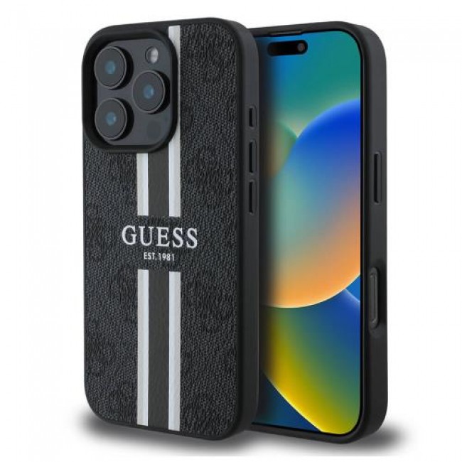 Θήκη PU Guess MagSafe Apple iPhone 16 Pro Max Hardcase Printed Stripes 4G Μαύρο Θήκη PU Guess MagSafe Apple iPhone 16 Pro Max Hardcase Printed Stripes 4G Μαύρο