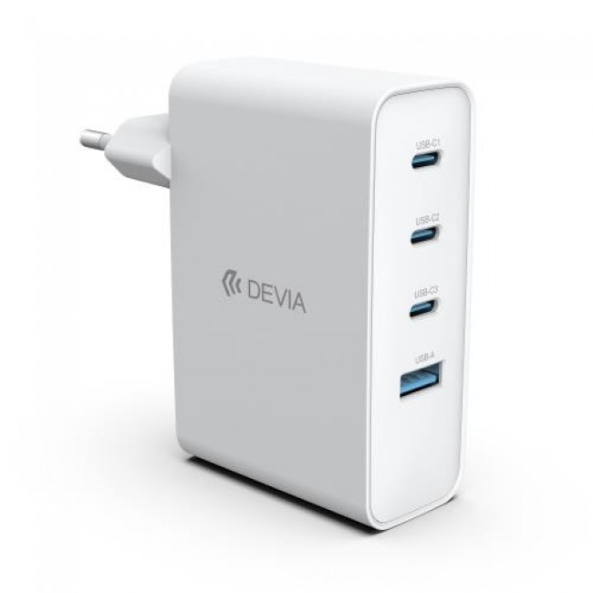 Φορτιστής Ταξιδίου Ταχείας Φόρτισης Devia RCE-10001 με Τετραπλή Έξοδο 3xUSB C & USB A PD 100W GaN Extreme Λευκό Φορτιστής Ταξιδίου Ταχείας Φόρτισης Devia RCE-10001 με Τετραπλή Έξοδο 3xUSB C & USB A PD 100W GaN Extreme Λευκό
