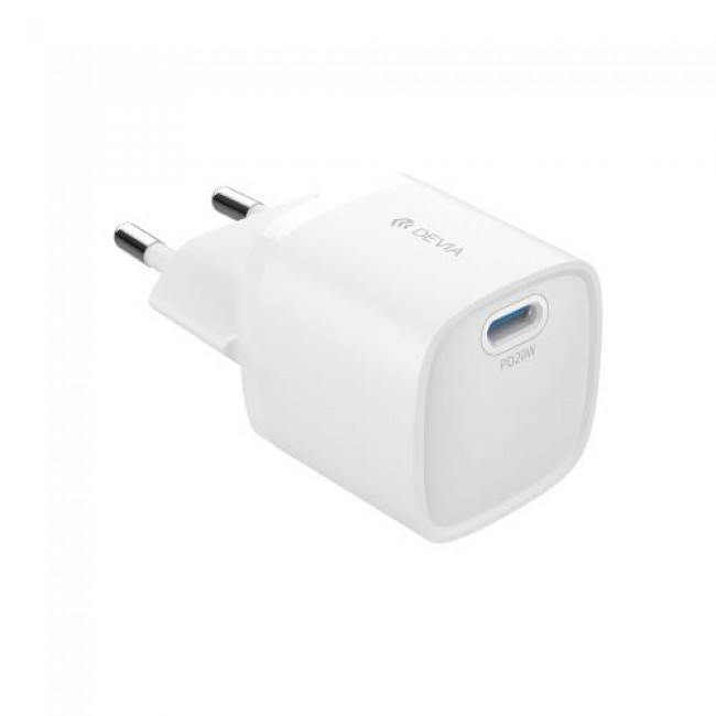 Φορτιστής Ταξιδίου Ταχείας Φόρτισης Devia RLC-543 Mini με Απλή Έξοδο USB C PD 20W GaN Extreme Λευκό